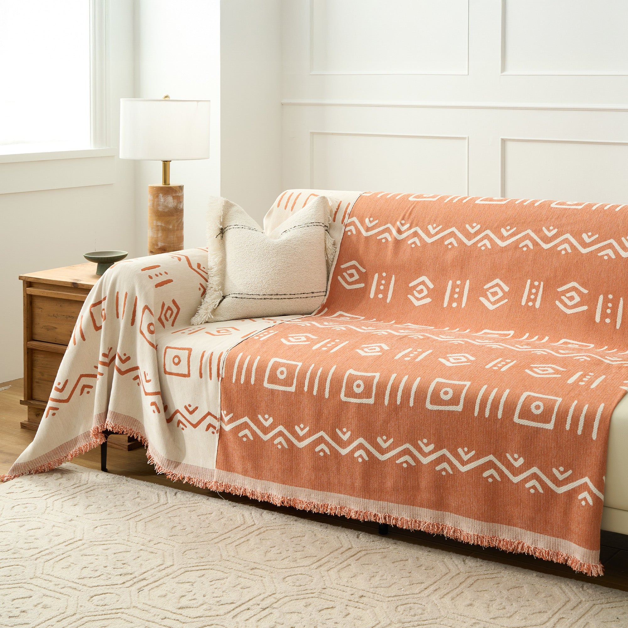 Nomad Pattern Reversible Sofa Cover - Stretchable Couch Slipcover for 3-Seater Couches | Perfect for Living Room, Home Decor & Pet Protection