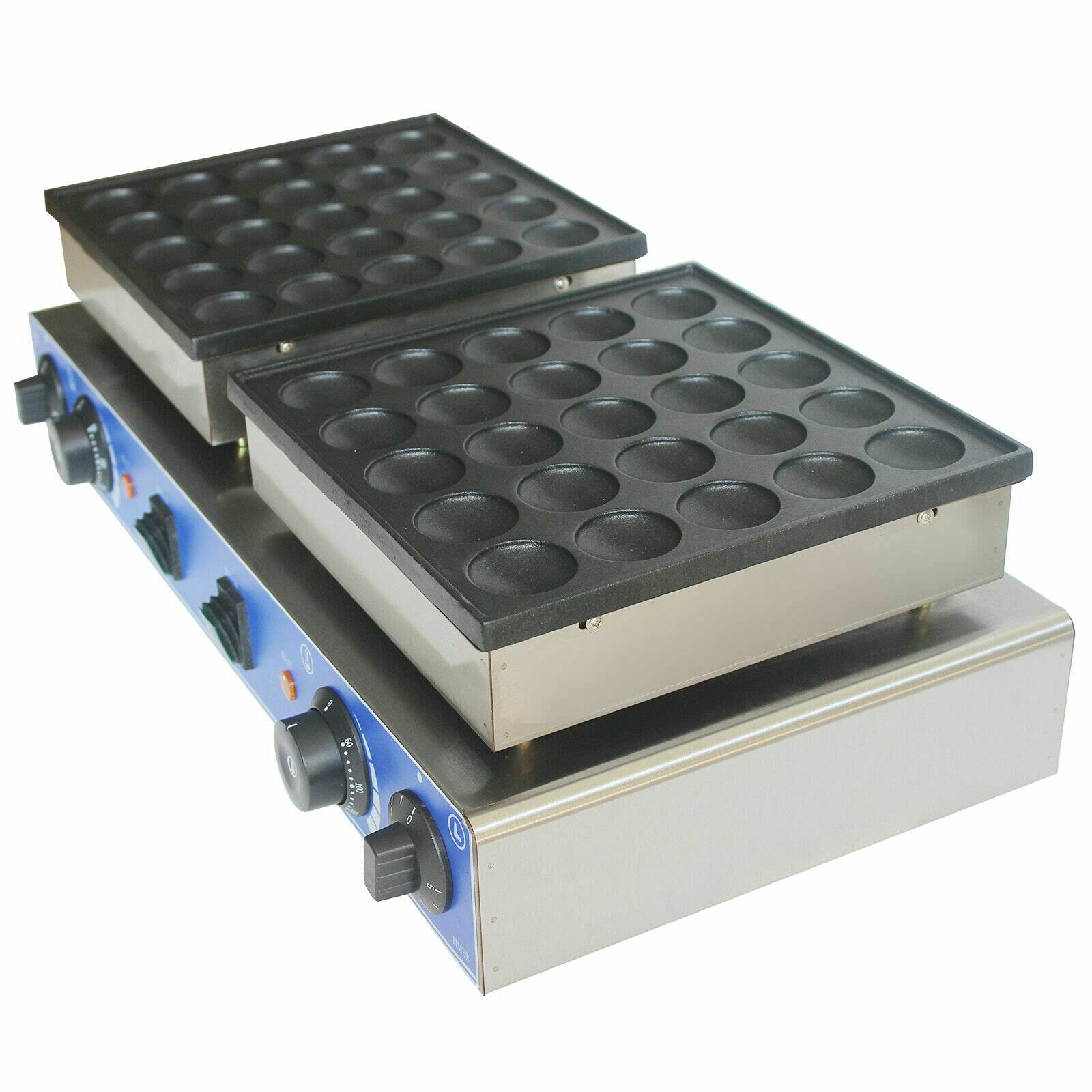 Commercial Dutch Pancake Maker - 1600W Dual Plate Electric Poffertjes Machine with 25+25 Holes, 1.8 Inch Stainless Steel Mini Pancake Baker for Snack Bars, Restaurants & Home Use - Perfect for Breakfast, Desserts & Street Food Stalls