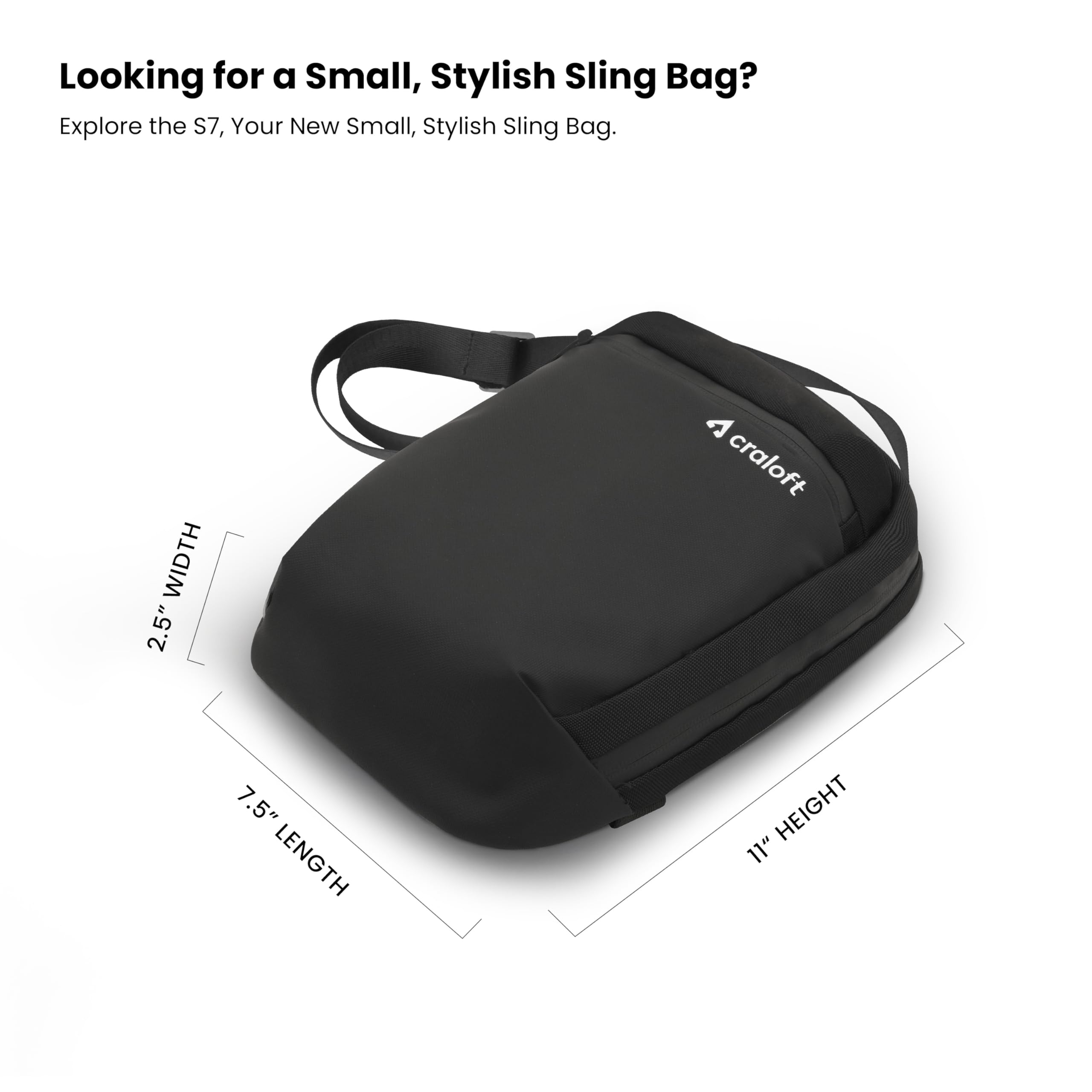 CRALOFT Sling Bag for Men & Women - Lightweight Crossbody Travel Bag with USB Charging Port, Passport Holder & Anti-Theft Design - Perfect for Daily Commute, Office & Travel (S7, Black, Premium Polyester)