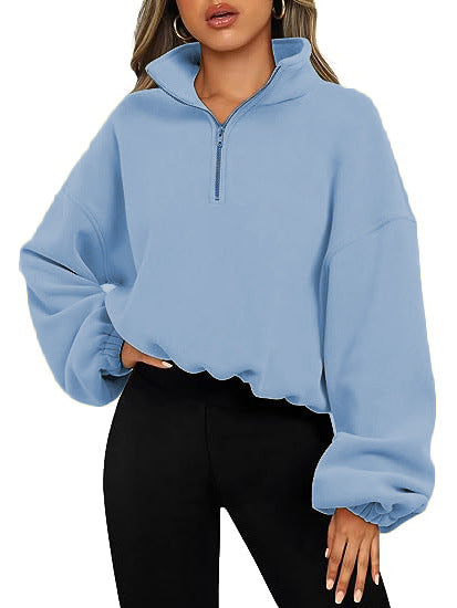 Women's Winter Loose Fit Sport Pullover Hoodie with Zipper Stand Collar - Thick Warm Fleece Sweatshirt for Running, Gym & Outdoor Activities