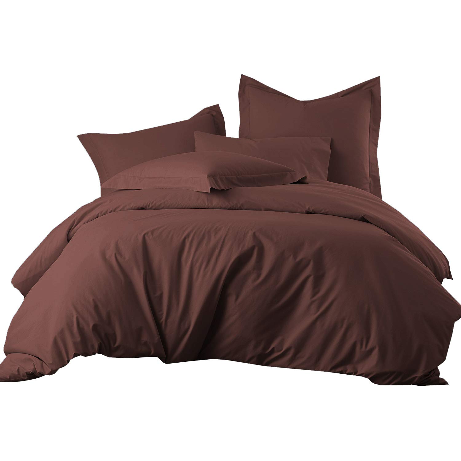 8-Piece Queen Size Bed in a Bag Set - 100% Cotton 300TC Solid Chocolate (Sheet Set + Duvet Cover) + All-Season White Down Alternative Comforter - Perfect for Master Bedroom, Guest Room & Dorm Essentials