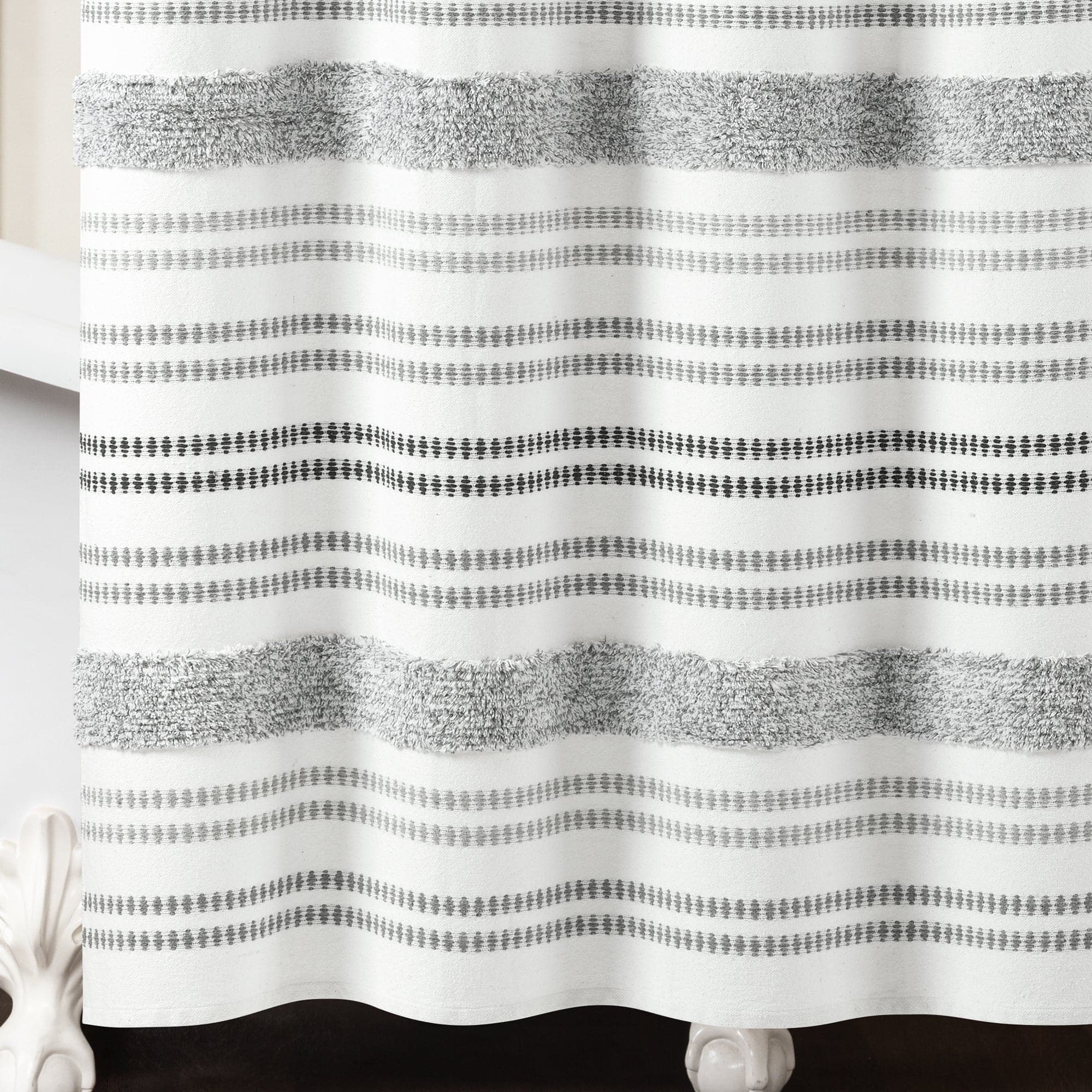 Eco-Friendly Modern Tufted Striped Cotton Blend Shower Curtain - Waterproof Bathroom Decor for Farmhouse & Boho Style Homes