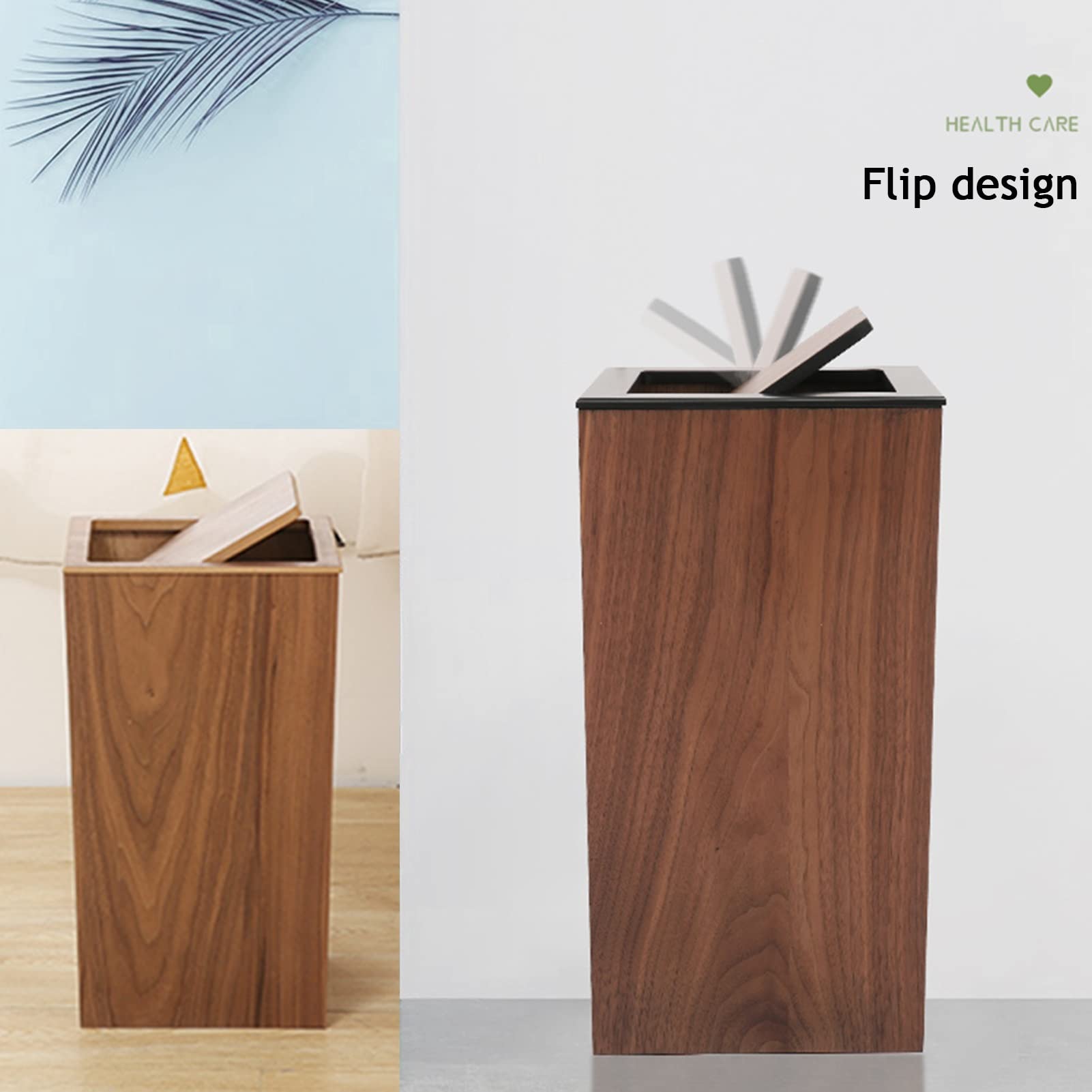 Nordic Style Large Wooden Trash Can with Flip Lid - Square Storage Bin for Living Room, Bedroom, Kitchen & Office - Eco-Friendly Walnut Waste Paper Basket | Perfect for Home, Commercial Spaces & Creative Storage Solutions
