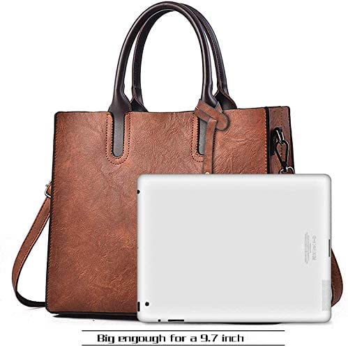BestoU Women's Leather Handbag Set - 3pcs Large Tote, Messenger & Crossbody Bags in Brown | Premium Ladies Purses for Work, Travel & Everyday Use