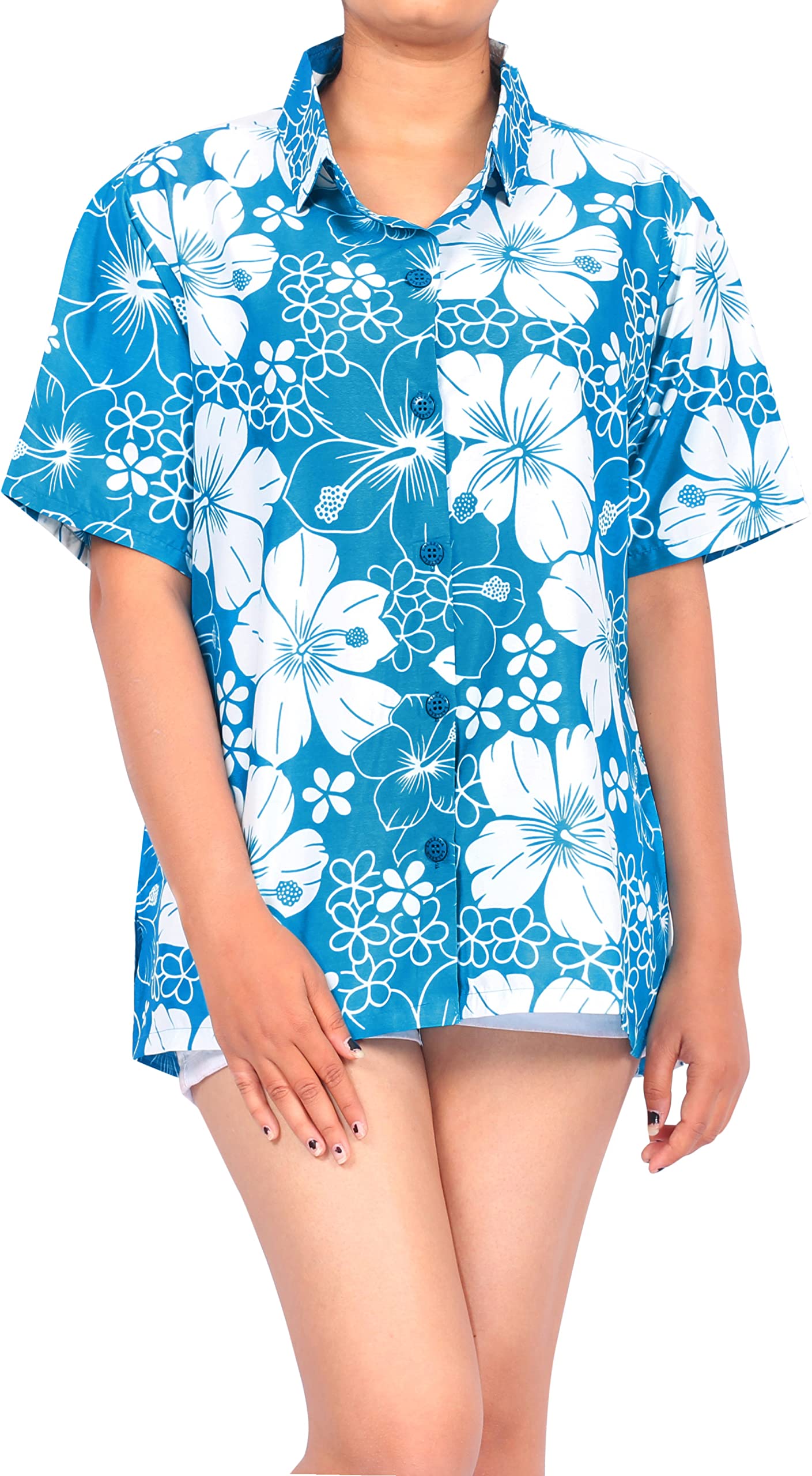 LA LEELA Women's Hawaiian Shirt - Floral Vacation Camp Blouse Top for Beach, Summer & Tropical Getaways
