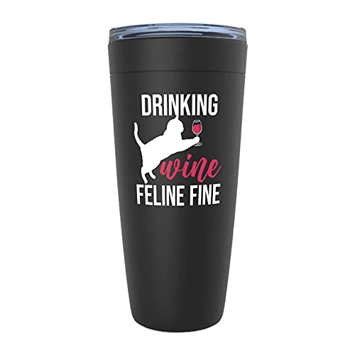 Drinking Wine Feline Fine 20oz Viking Tumbler Black