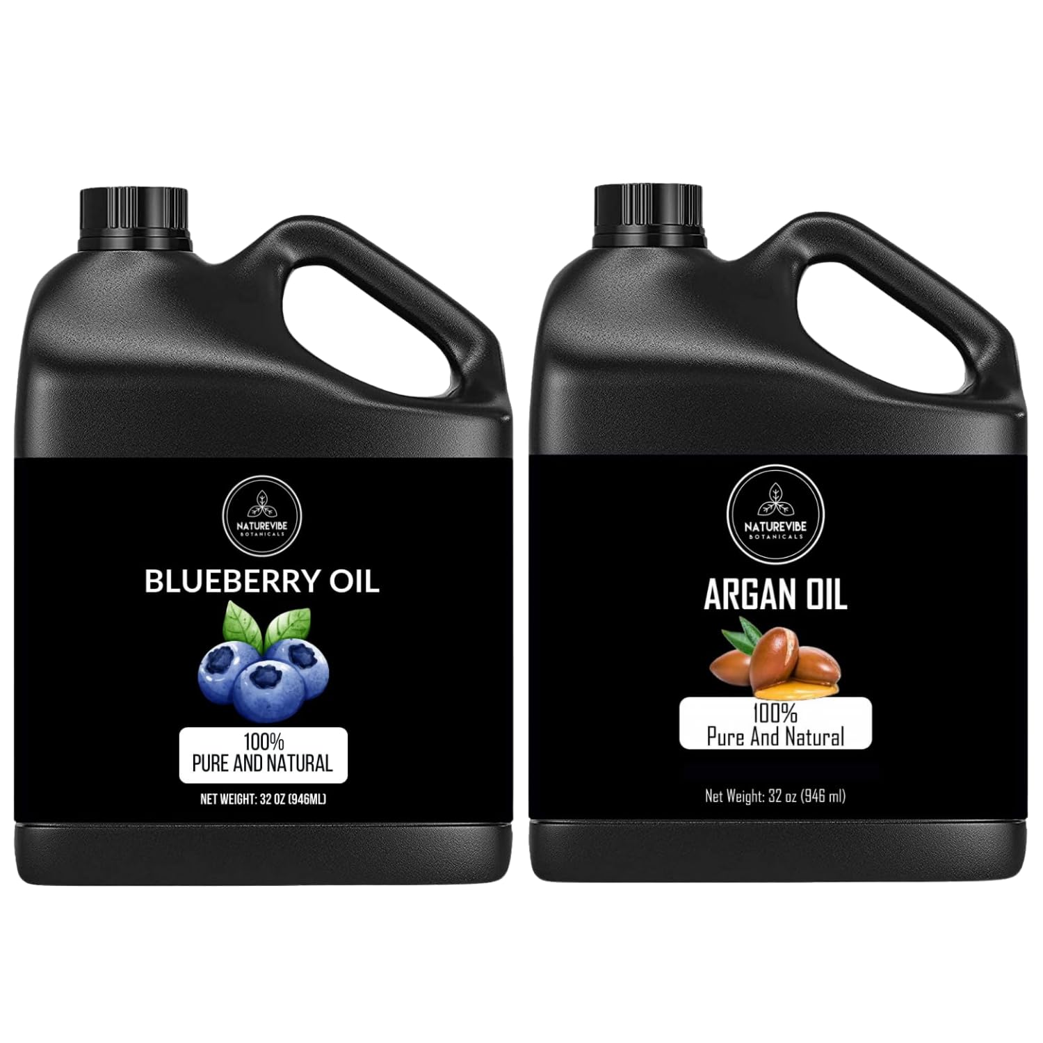 Naturevibe Botanicals Organic Blueberry Oil & Pure Argan Oil Combo - 32oz Each for Hair, Skin & Nails Care | Hydrating & Nourishing Treatment for Dry Scalp, Split Ends & Healthy Glow