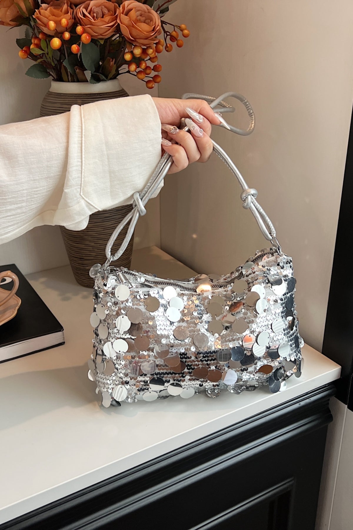 Sparkly Sequin Knotted Straps Shoulder Bag for Women - Elegant Evening Clutch, Party Purse, Prom & Wedding Accessory - Perfect for Night Out, Date Night & Special Occasions