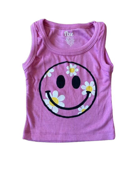 Flowers By Zoe Smiley Daisy Tank Top - Women's Floral Print Summer Sleeveless Shirt for Casual Wear, Beach Outfits & Vacation Style