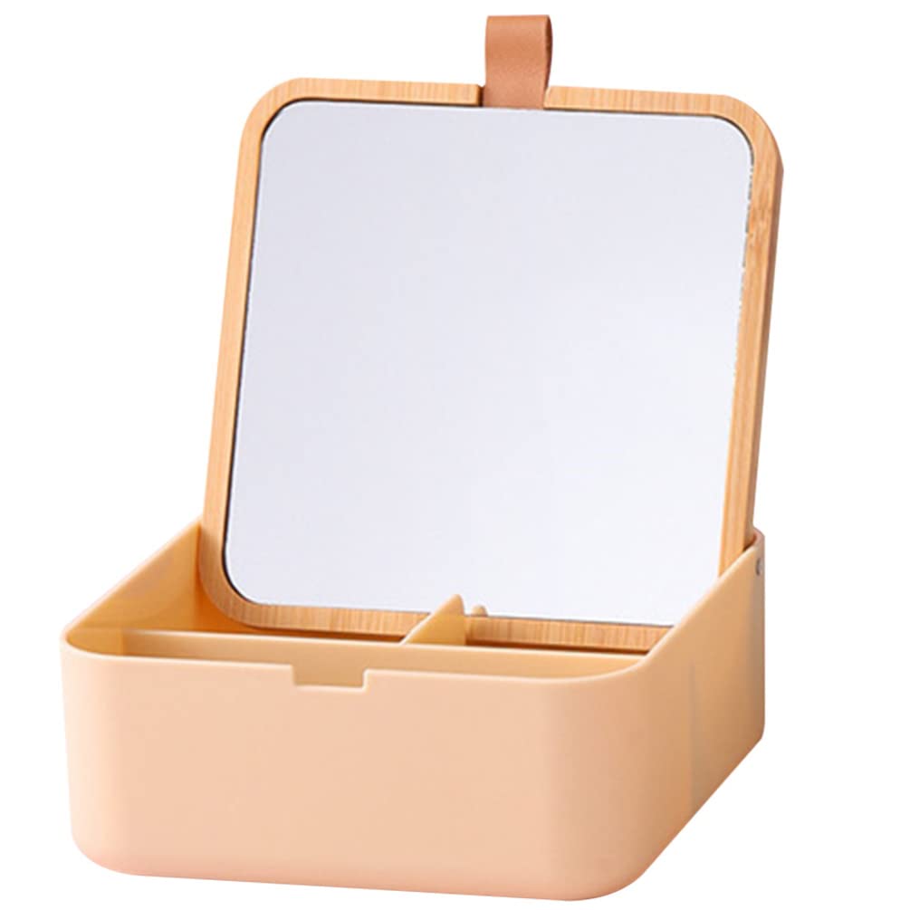 Minkissy Cosmetic Storage Box with Mirror - Clamshell Makeup Organizer for Vanity, Dresser & Bathroom Countertop | Portable Round Mirror Makeup Case for Travel & Home Use