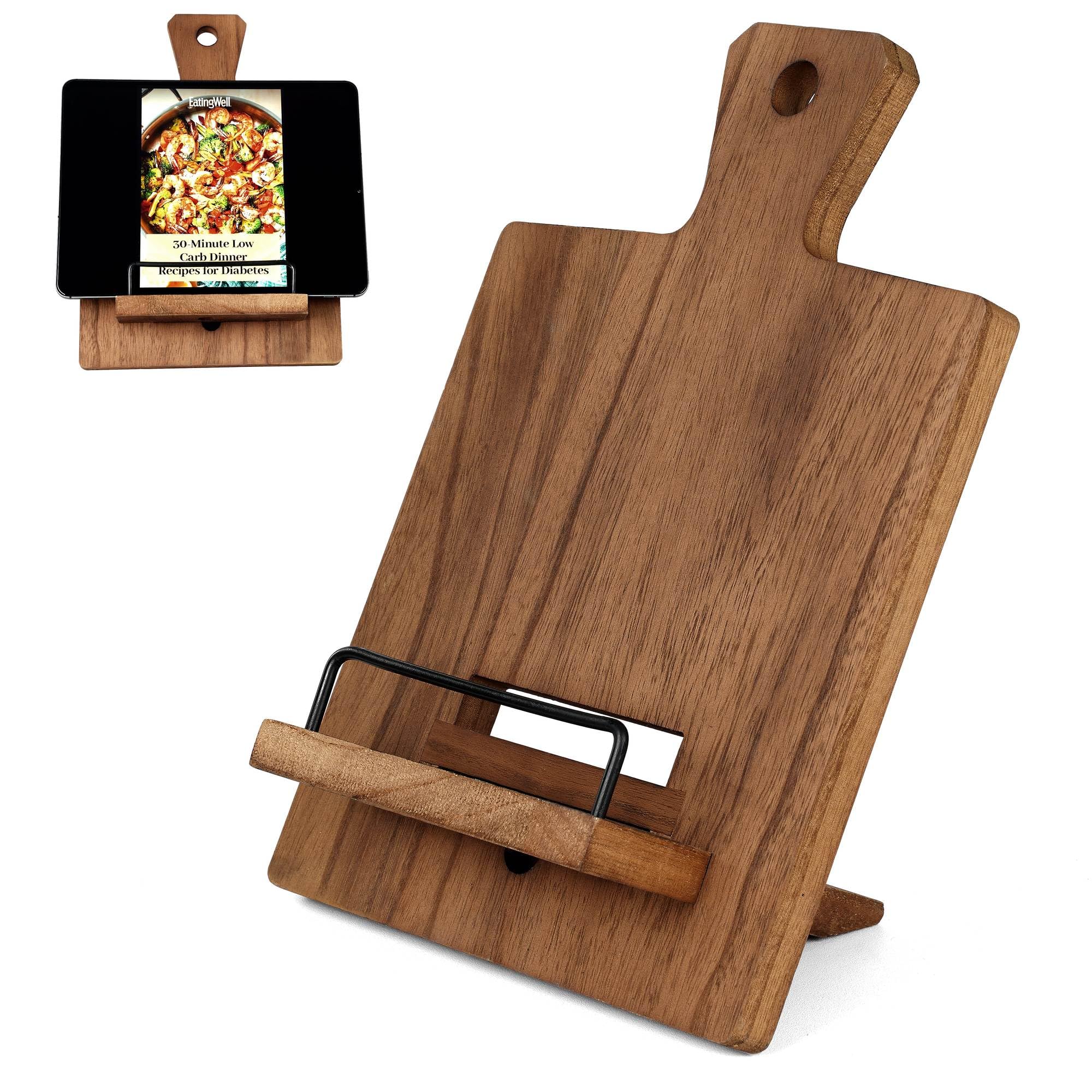 **Farmhouse Wood Cookbook Stand - Adjustable Rustic Recipe Holder for Kitchen Counter, Brown | Perfect for Cooking, Baking & Reading Recipes**
