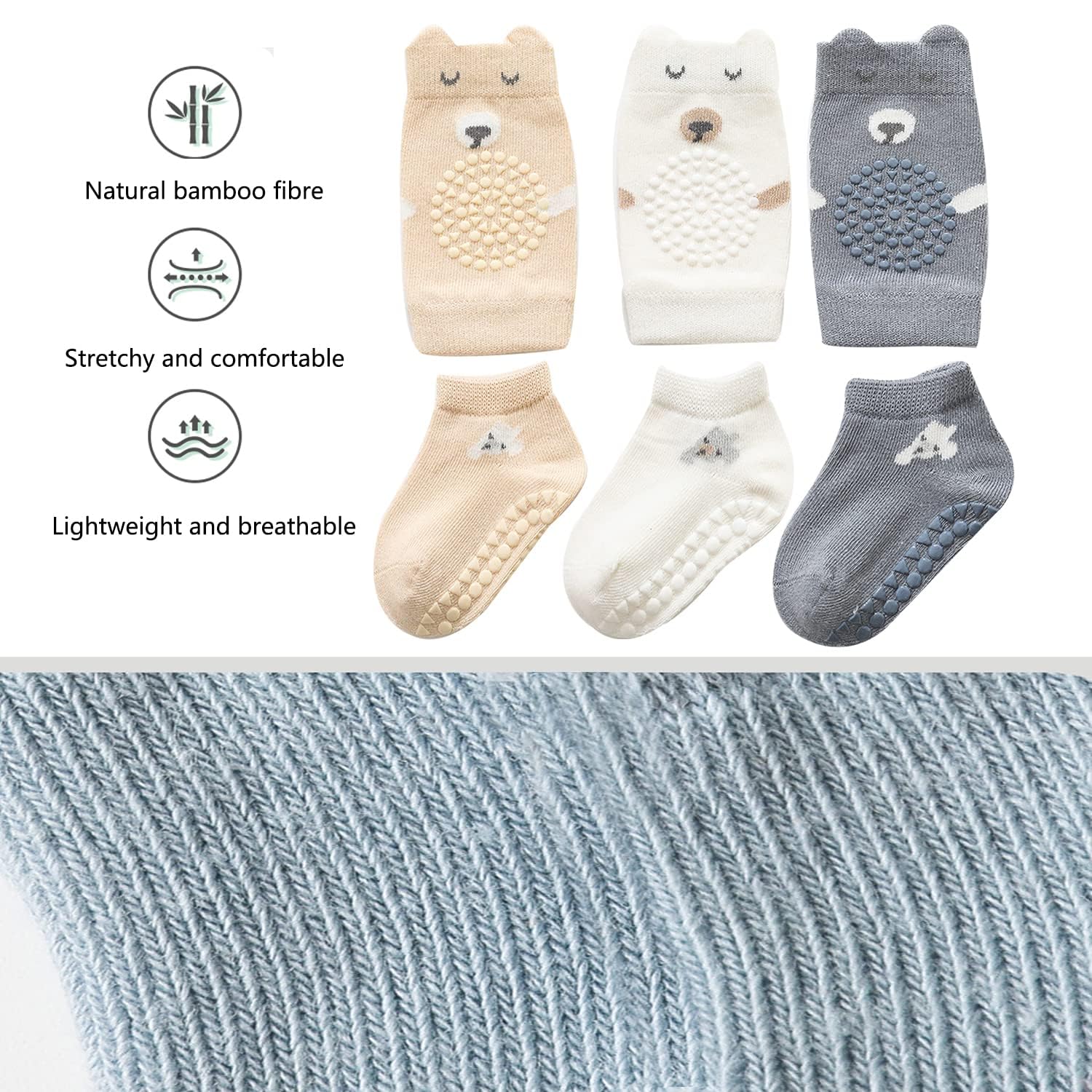 Unisex Baby Knee Pads with Non-Slip Socks - Soft Protective Crawling Gear for Infants & Toddlers - Essential Baby Walker Accessories for Safe Floor Play & Learning to Walk