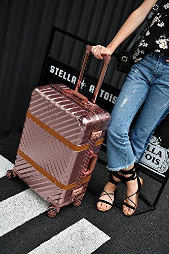 24 Inch Rose Gold Aluminum Frame Hardside Luggage with Detachable Spinner Wheels - Fashion Suitcase for Travel, Business Trips & Vacations