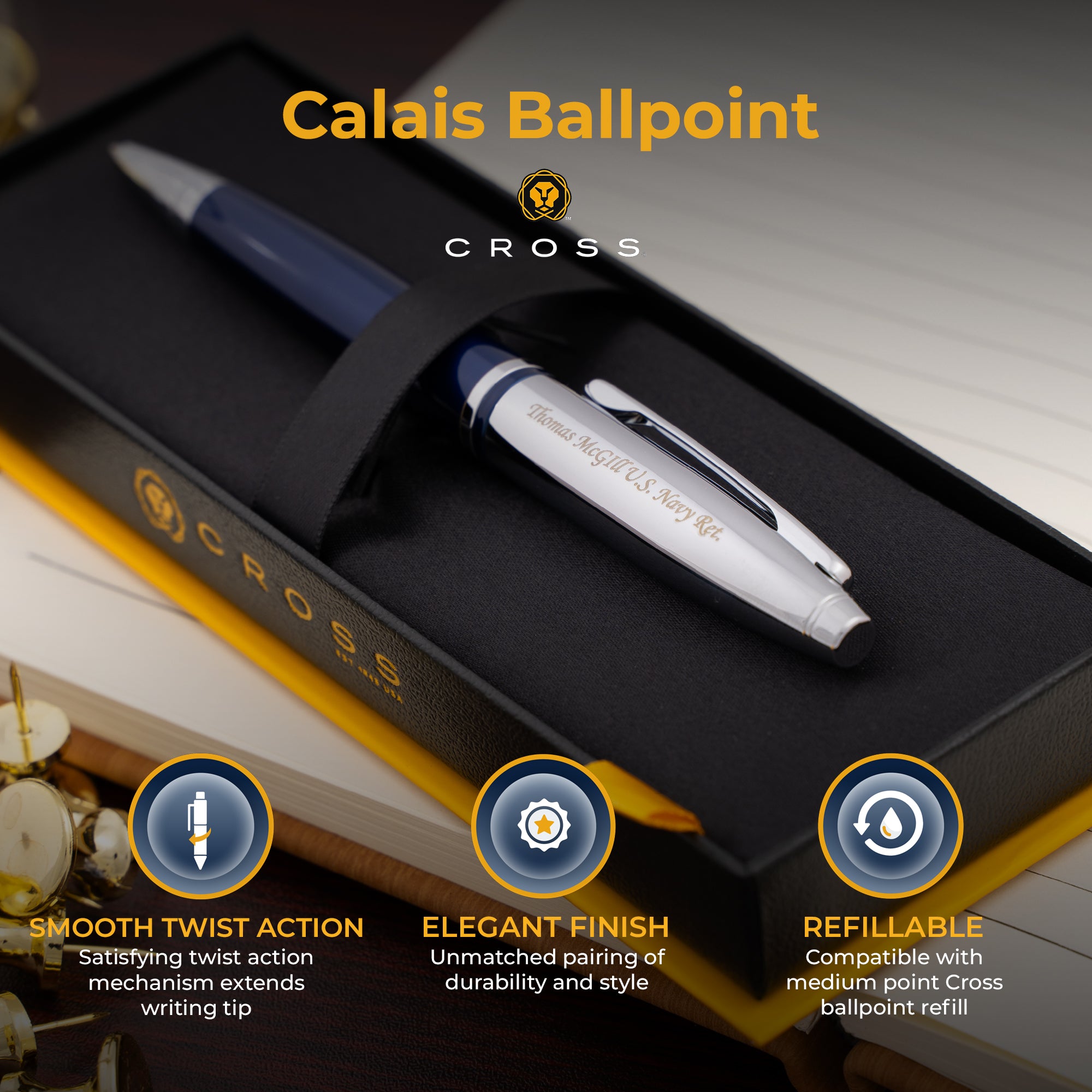 Cross Calais Ballpoint Pen - Premium Blue Lacquer Finish for Smooth Writing | Ideal for Office, School & Gift Giving