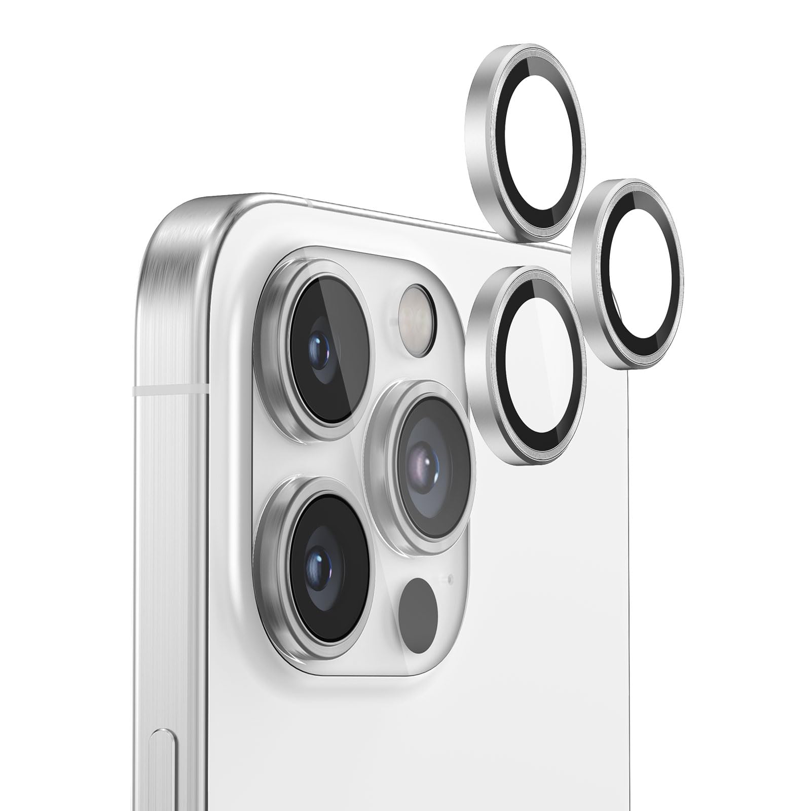 FLOLAB NanoArmour iPhone 15 Pro Max Camera Lens Protector - Premium Tempered Glass Cover with Anti-Reflective Coating, Aluminum Ring, Ultra Clear TruColors Technology, Easy Installation (Silver) - Perfect for Outdoor Photography, Travel & Daily Protection