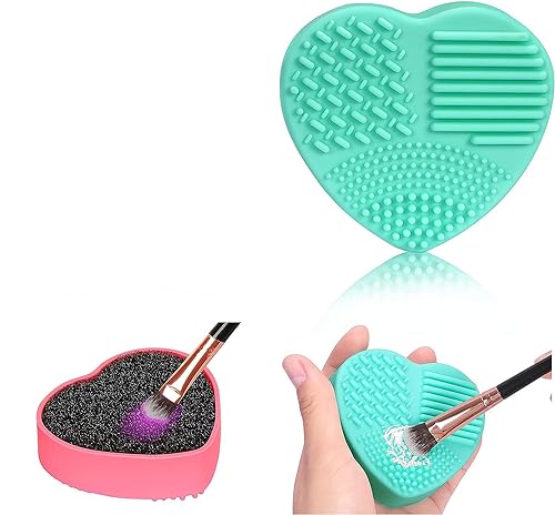Osceola 2-in-1 Makeup Brush Cleaning Mat - Silicone Cosmetic Brush Cleaner with Color Removal Sponge | Dry Brush Color Switch & Wet Cleaning | Heart-Shaped Multicolor Beauty Tool for Professional & Home Makeup Artists