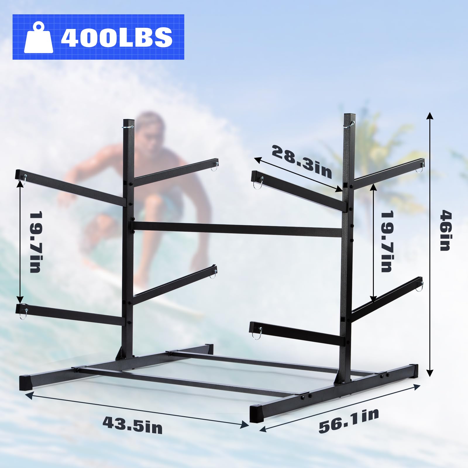 Heavy Duty Kayak Storage Rack for Garage & Outdoor - Universal Kayak, Canoe, Surfboard & Paddleboard Holder - Space Saving Watercraft Organizer for Home, Dock, or Beach Storage