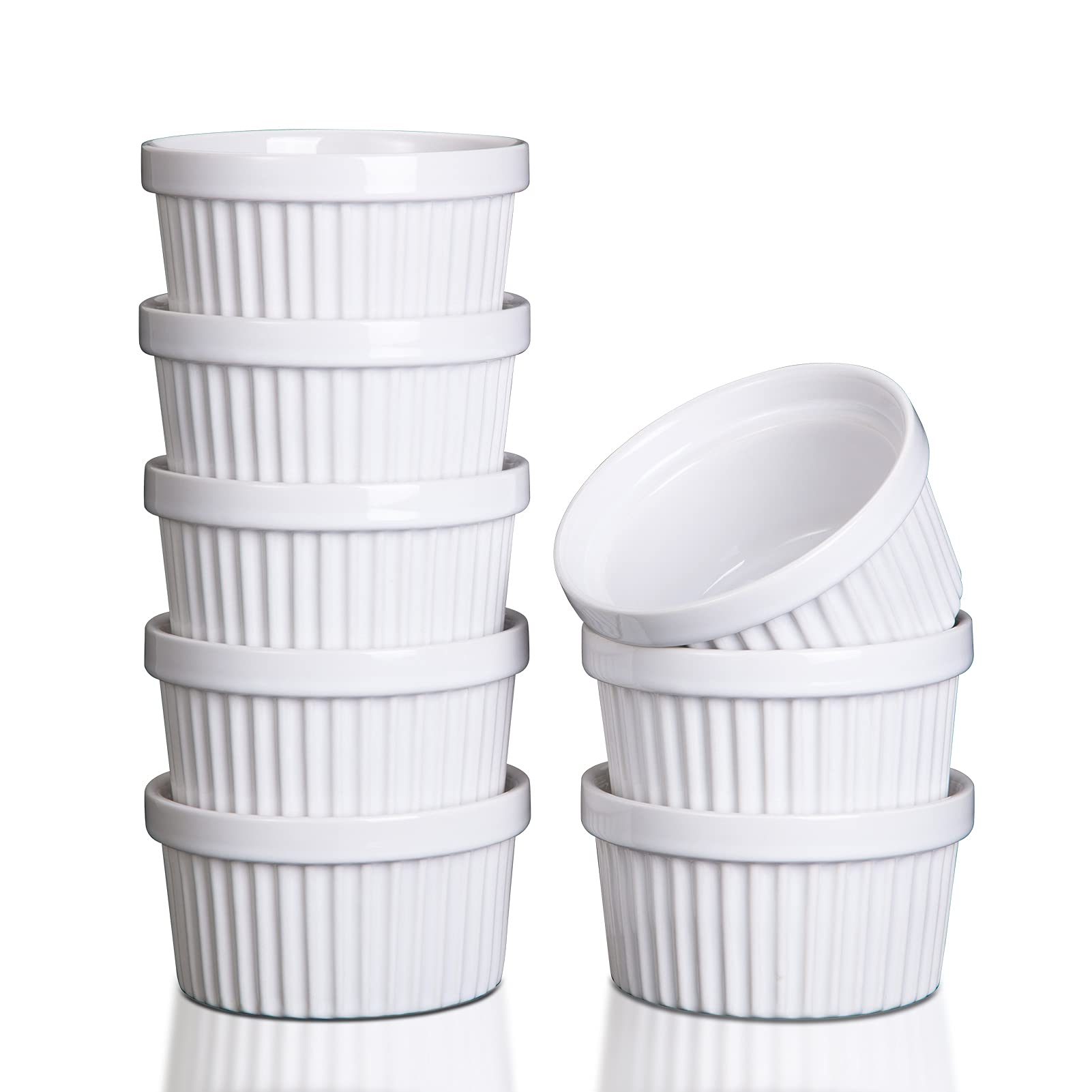 8 oz Porcelain Ramekins Set of 8 - Oven Safe Dipping Bowls for Soufflé, Crème Brûlée & Baking | Classic White Ceramic Ramekins for Desserts, Sauces & Kitchen Serving