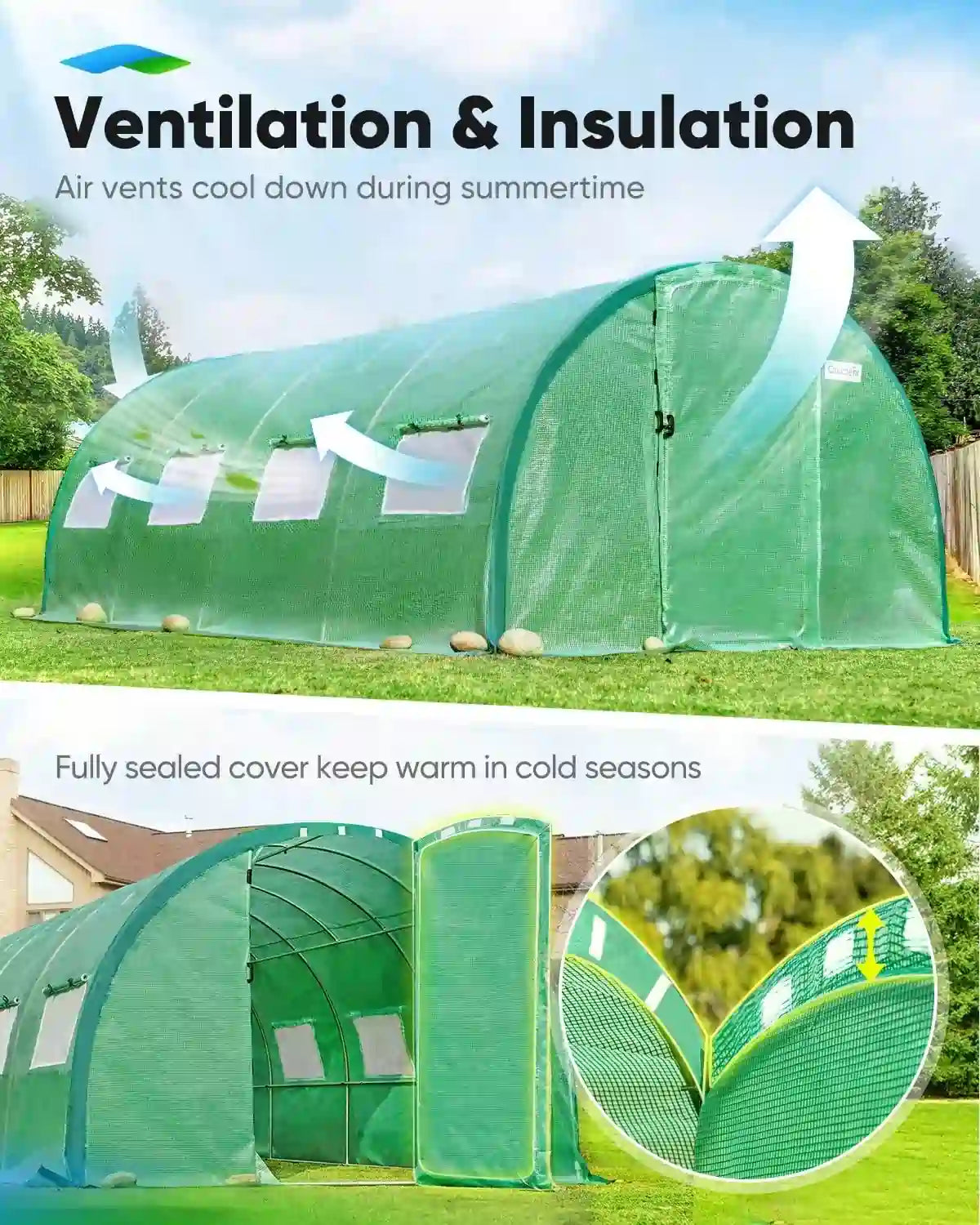 20' x 10' x 6.6' Large Walk-in Greenhouse with Upgraded Frame - Durable Outdoor Plant Growing Tent for Vegetables, Flowers & Herbs - Perfect for Backyard Gardening & Year-Round Planting