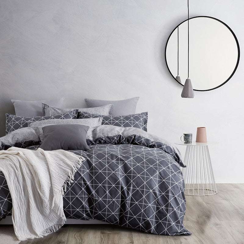 100% Cotton Reversible Quilt Cover Set - Manhattan Pattern Queen Size Bedding - Soft & Breathable Duvet Cover for Cozy Bedroom Decor