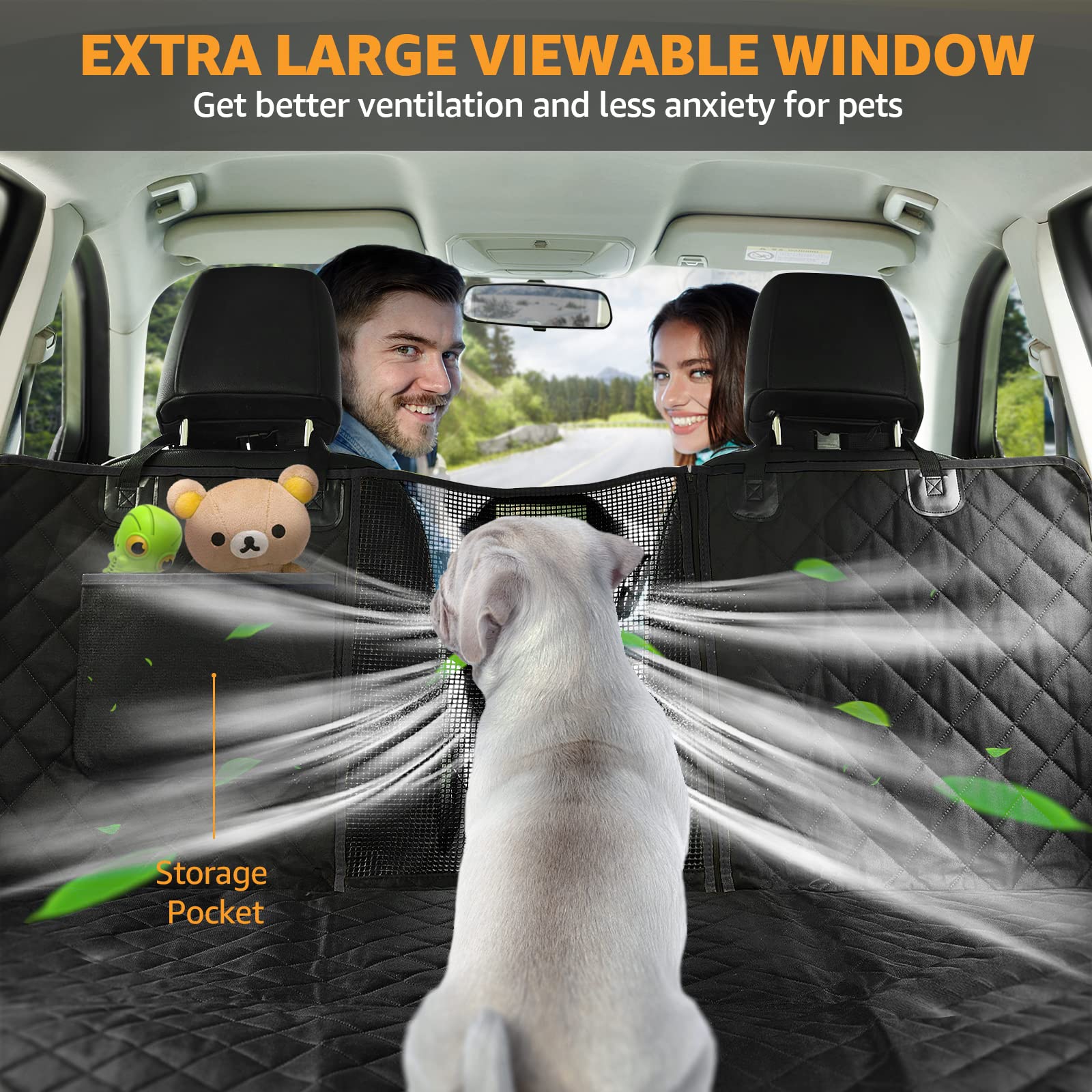 nzonpet Waterproof Dog Back Seat Cover for Trucks - XL Scratchproof & Nonslip Pet Truck Hammock with Mesh Window | Heavy Duty Seat Protector for Full Size Pickup Trucks F150 (Black) | Perfect for Road Trips & Outdoor Adventures