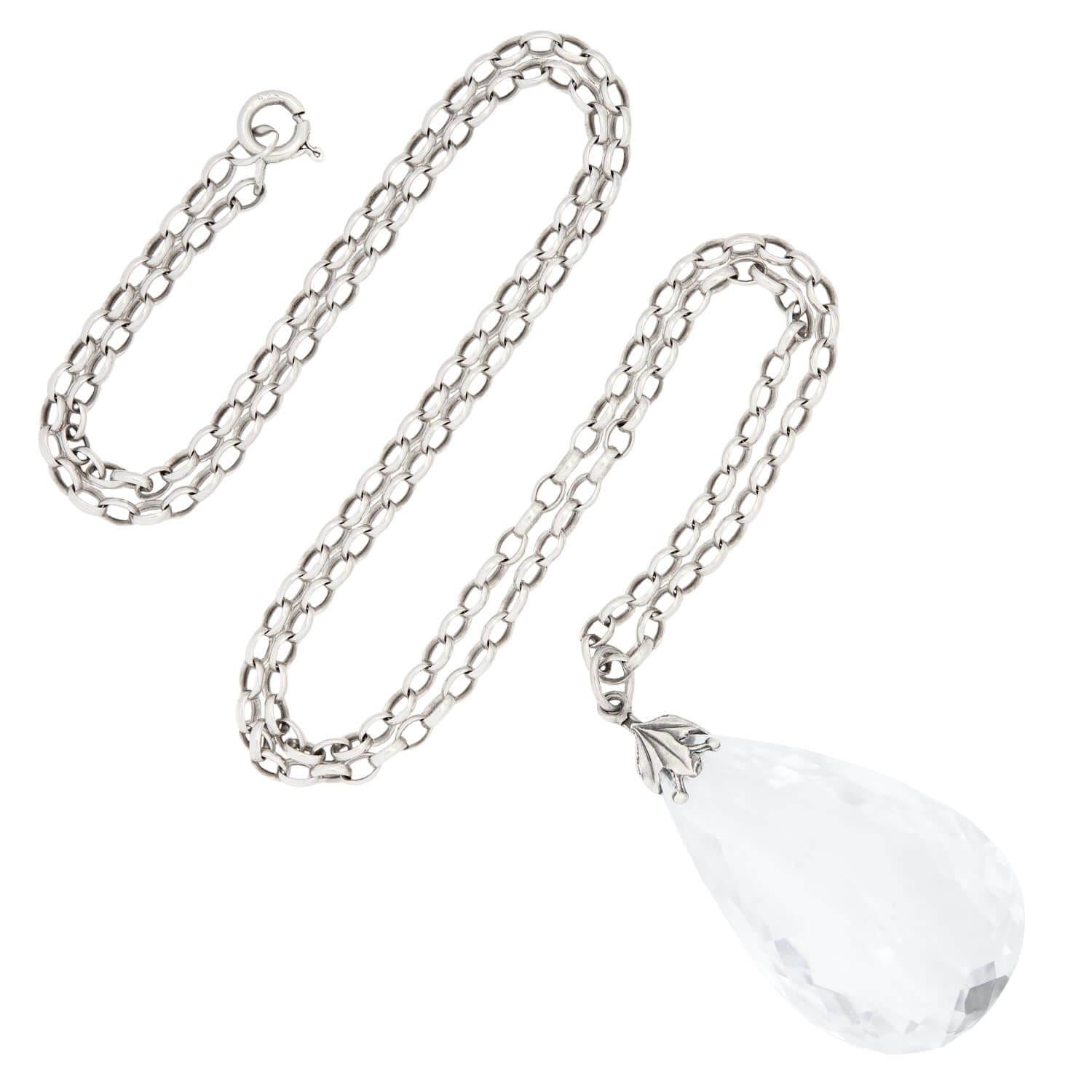 Handmade Sterling Silver & Rock Quartz Crystal Teardrop Pendant Necklace - Elegant Pear Drop Jewelry for Women, Gift for Her, Perfect for Weddings & Special Occasions