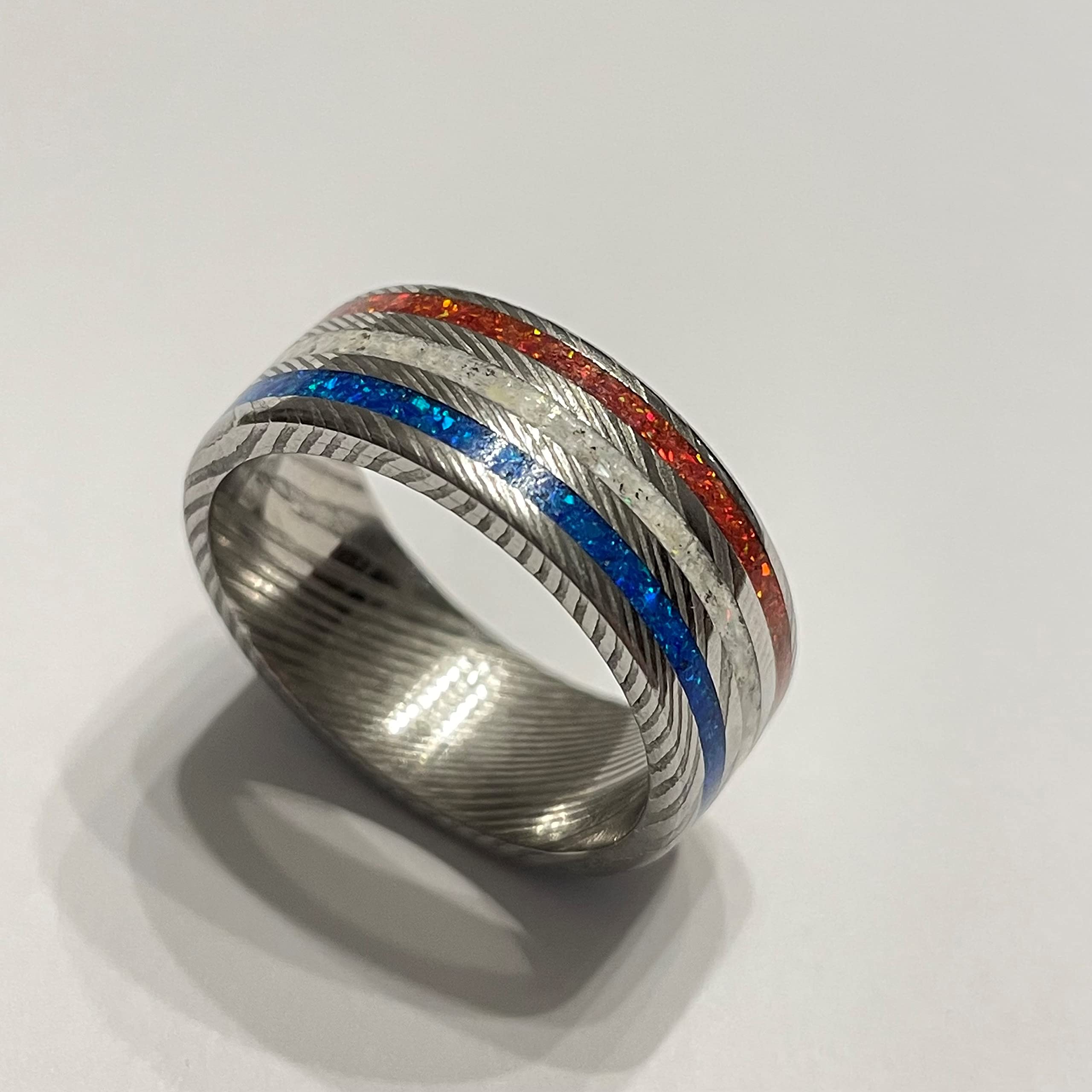 Patriot Ring - Red, White & Blue Stainless Steel Damascus Ring for Men, Size 10.5 | Patriotic Jewelry Gift for Veterans, Independence Day & American Pride | Perfect for 4th of July, Memorial Day & Military Appreciation