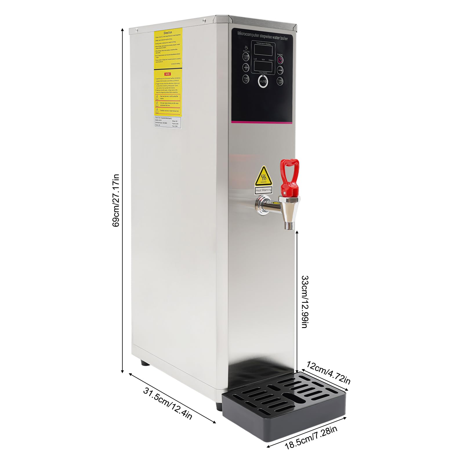 Commercial Hot Water Dispenser 3000W Fast Heating - 45L/H Stainless Steel Electric Water Boiler for Tea, Milk, Coffee - Perfect for Restaurants, Hotels, and Office Use - 12-18 Minute Boil Time, Silver Finish