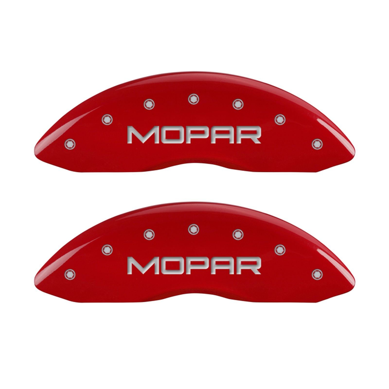 MGP Caliper Covers 32020SMOPRD - Red Powder Coated Front & Rear Brake Caliper Covers (Set of 4) - MOPAR Silver Engraved Characters - Upgrade Your Dodge, Jeep, Chrysler Vehicle's Performance Look