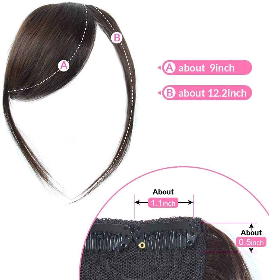 Dsoar Clip-in Bangs for Women - Thick Real Human Hair Side Bangs, Natural Straight Fringe Hair Extensions (Dark Brown, with Temples) - Perfect for Daily Wear, Cosplay & Hairstyle Transformations
