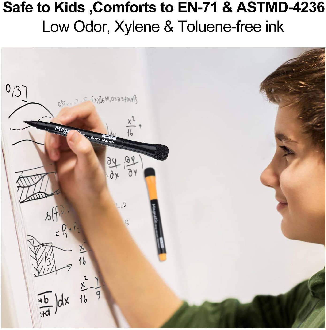 **Dealkits Low Odor Magnetic Dry Erase Markers (8 Pack) - Fine Tip Whiteboard Markers with Erasers for Kids & Teachers - Perfect for Classroom, Office, Calendar, and Home Whiteboard Use**