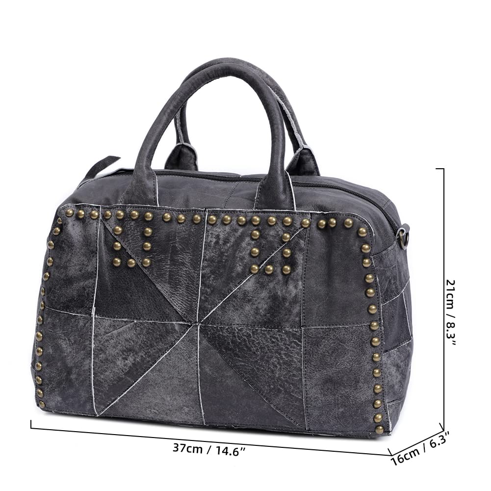 ROUROU Genuine Leather Willow Studded Handbag for Women - Large Capacity Boston Shoulder Bag & Retro Crossbody Purse | Perfect for Work, Travel & Everyday Use