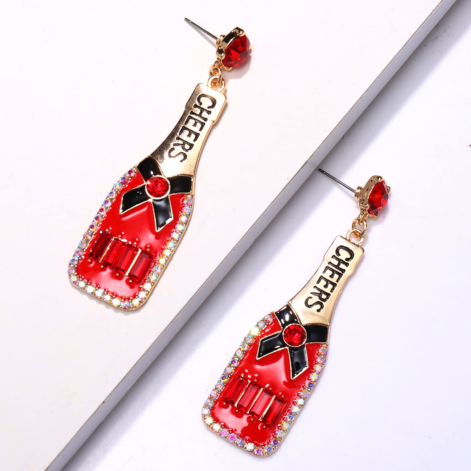 Sparkling Champagne Bottle Dangle Earrings for Women - Elegant Rhinestone & Enamel Statement Jewelry - Perfect Gift for Bridesmaids, Bachelorette Parties & Wine Lovers