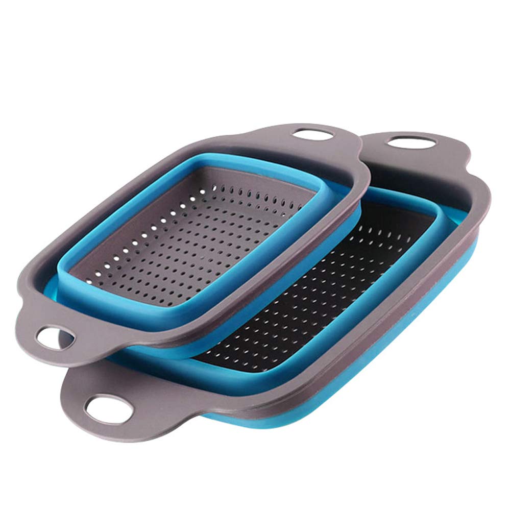 2-Pack Collapsible Colander Set - Foldable Strainer Bowl for Washing Vegetables & Fruits - Space-Saving Kitchen Tool (Blue, 11.5