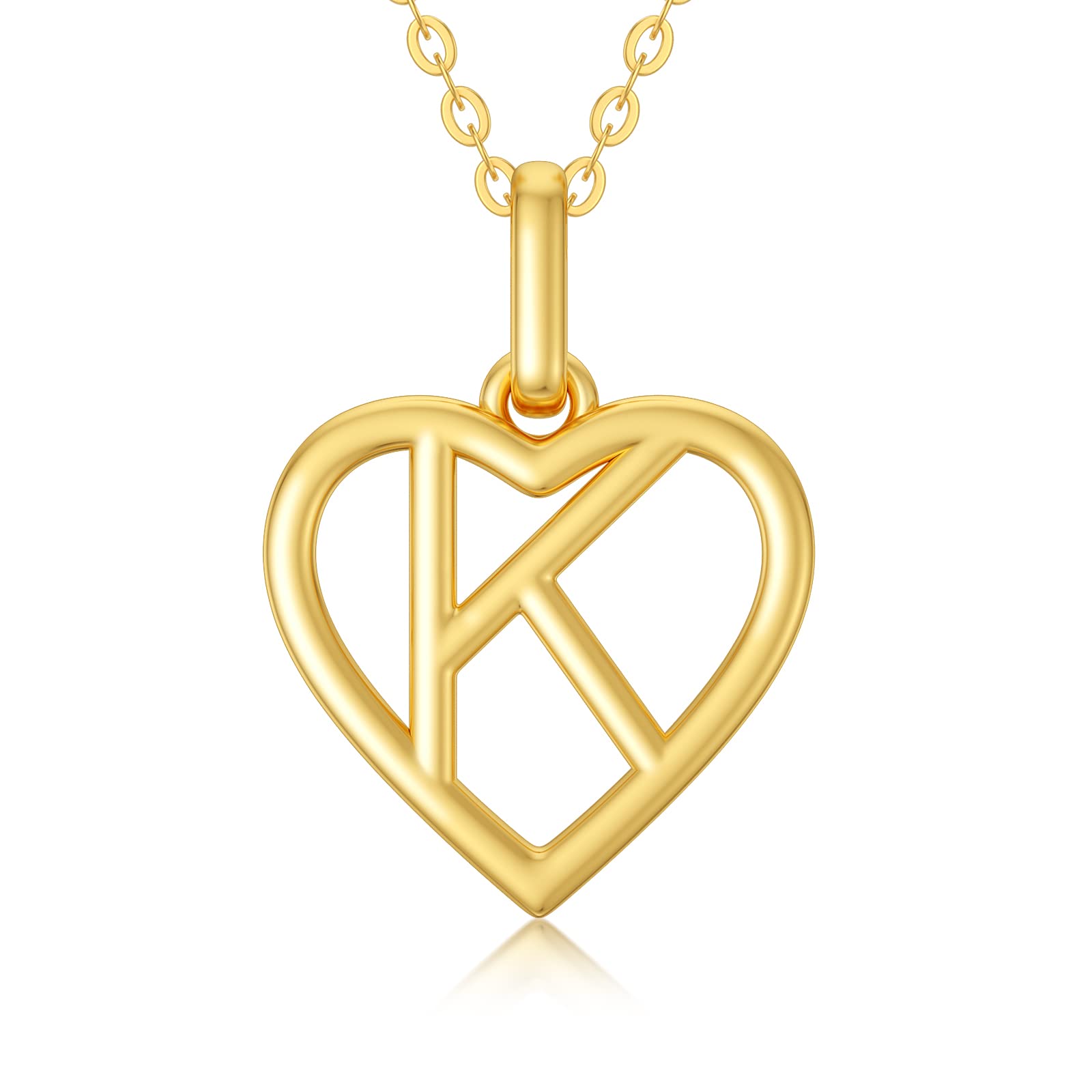14K Solid Gold Heart Initial Necklace for Women - Personalized Letter A Pendant with 18