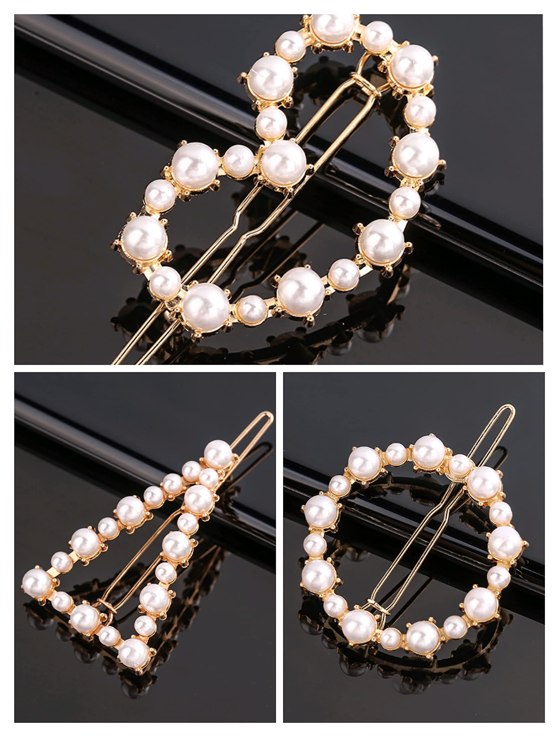 HOMEMATES 3 Pcs Pearl Hair Clips for Women - Rhinestone Crystal Letter Hair Pins, Golden Hair Clips for Girls & Women, Elegant Hair Accessories for Parties, Weddings & Daily Wear (Random Style)