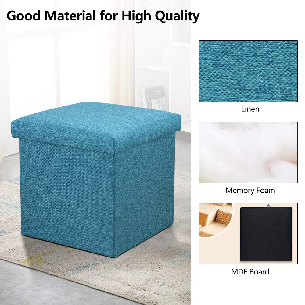 Foldable Storage Ottoman Cube - 11.8x11.8x11.8 Inch Square Footrest Stool with Memory Foam | Space-Saving Teal Ottoman for Living Room, Bedroom & Office Organization