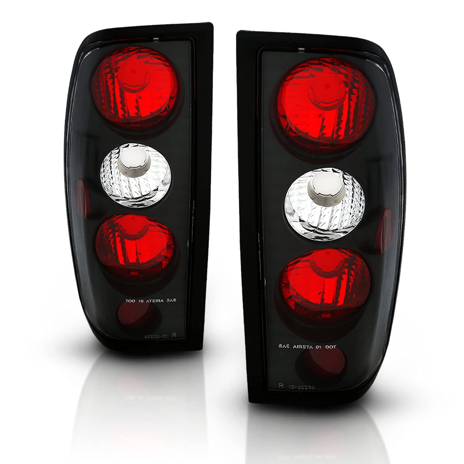 1998-2004 Nissan Frontier Euro Clear Black OE Replacement Tail Lights Brake Lamps Set - Driver & Passenger Side - Perfect for Night Driving & Enhanced Vehicle Safety