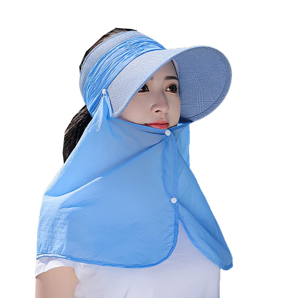 Summer Sun Visor Beach Ponytail Hats for Women - Convertible Large Brim Hat with Neck Flap - Perfect for Outdoor Activities, Beach Trips, and Sun Protection