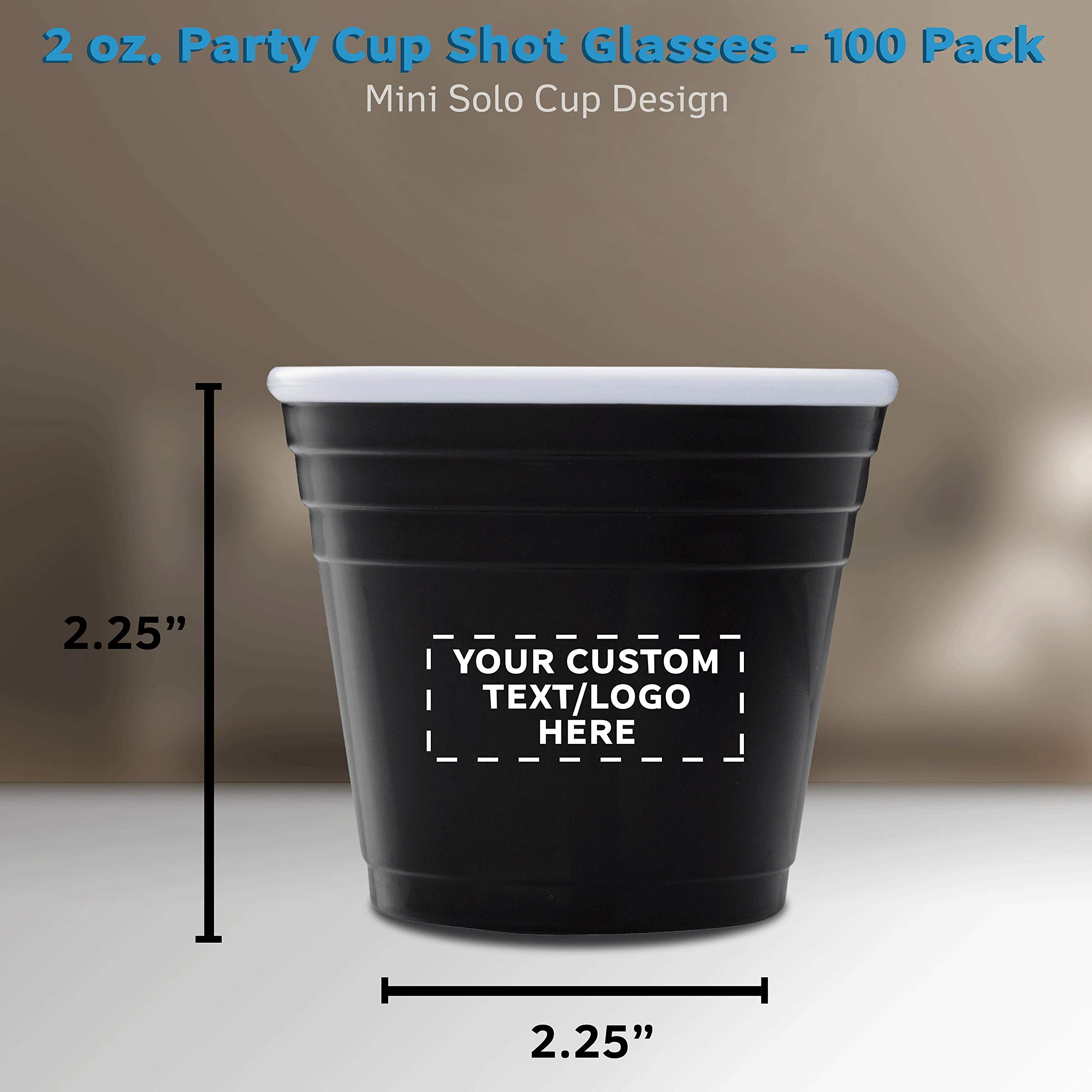 100-Pack Custom 2 oz Plastic Shot Glasses for Parties - Personalized Bulk Cup Set for Birthdays, Weddings & Events - Durable Hard Plastic Drinking Cups for Indoor/Outdoor Use - Black