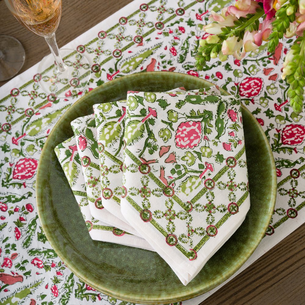 Dove & Cypress Pink & Green Decorative Napkins | Set of 4 | Perfect for Dinner Parties, Weddings & Holiday Tablescapes
