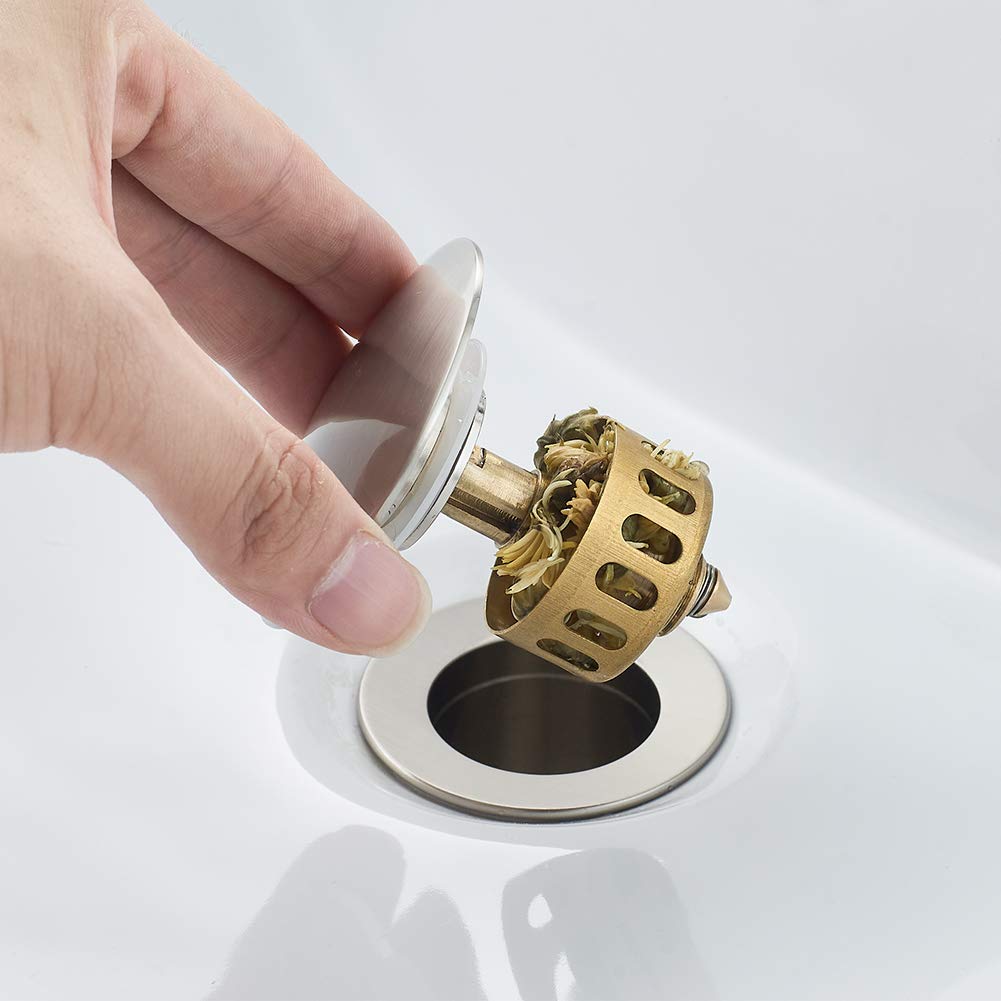 Brushed Nickel Bathroom Sink Drain Without Overflow - Pop Up Drain Stopper for Vessel Sink & Lavatory Vanity - Perfect for Modern Bathroom Renovations and Home Upgrades