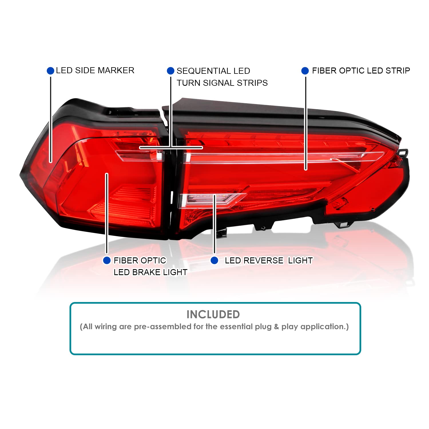 Spec-D Tuning Red LED Sequential Tail Lights for 2019-2023 Toyota RAV4 - Left & Right Pair Assembly - Enhanced Visibility & Style for Night Driving & Custom Car Upgrades