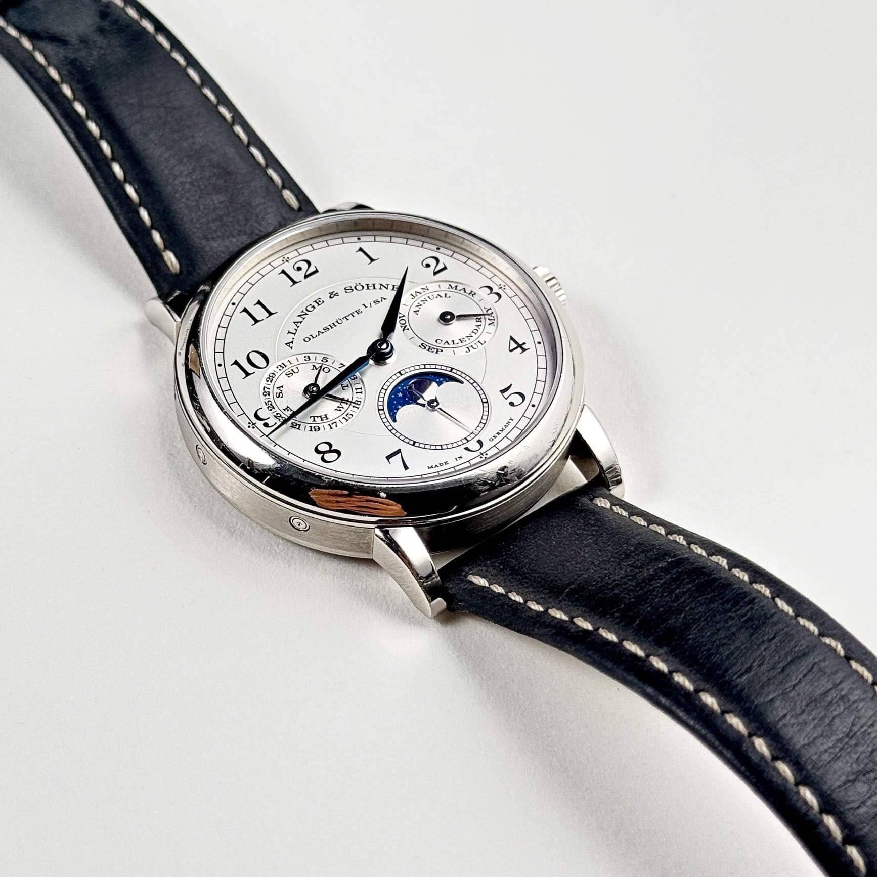 A. Lange & Söhne 1815 Annual Calendar 238.026E White Gold Watch with Silver Dial & Moon Phase - Luxury Dress Watch for Business & Formal Occasions