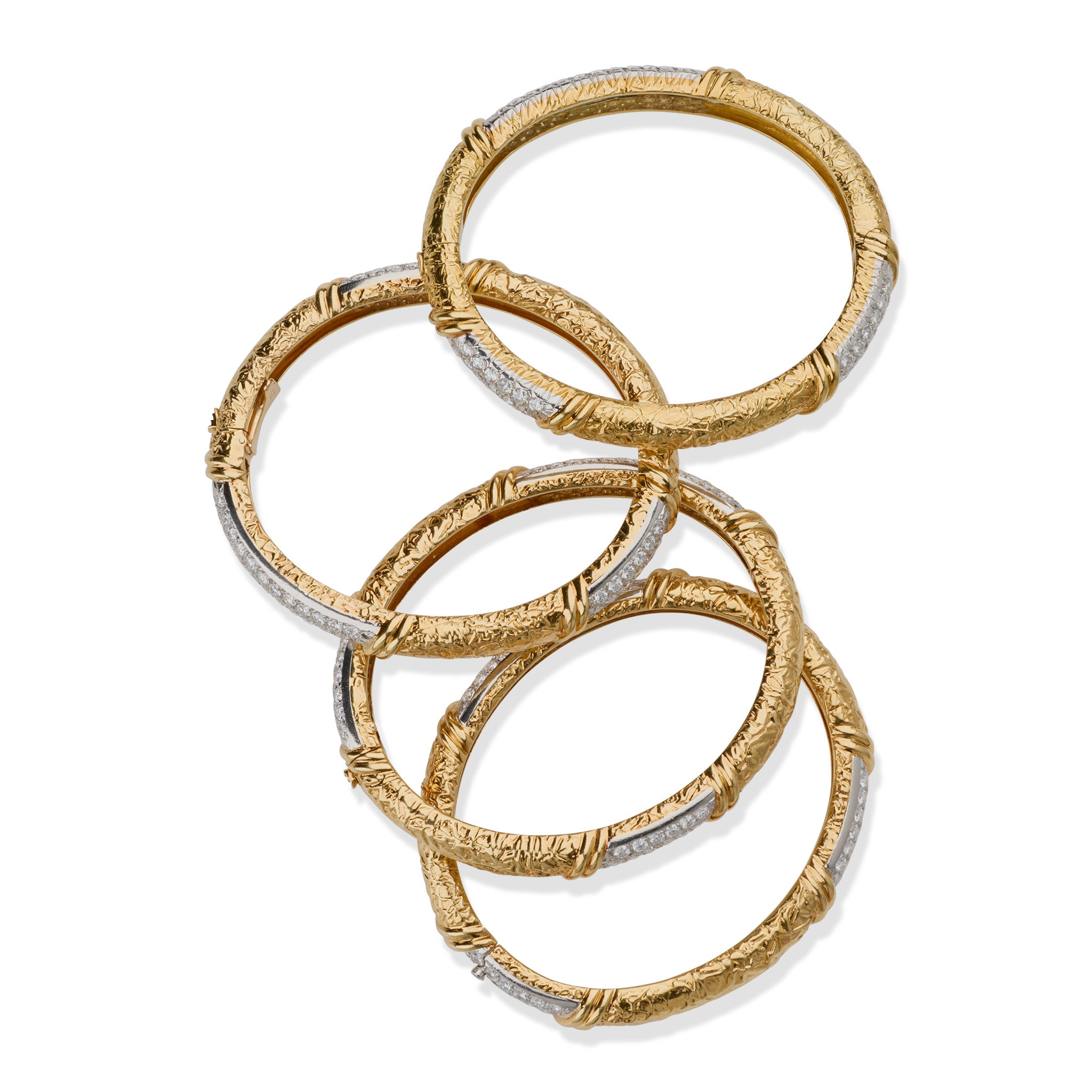 Vintage 1970s Van Cleef & Arpels Diamond Bangle Bracelets Set of 4 - Luxury Jewelry for Women, Perfect for Weddings, Anniversaries & Special Occasions