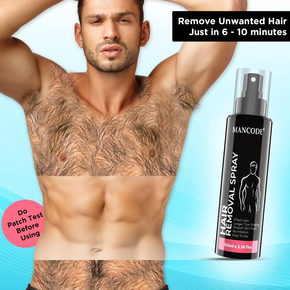 MAN CODE Painless Hair Removal Spray for Men - 100ml | Chest, Back, Legs & Underarms Hair Remover | No Irritation & Itch-Free Formula | Intimate Hygiene Solution | Perfect for Gym, Swimming & Summer Activities
