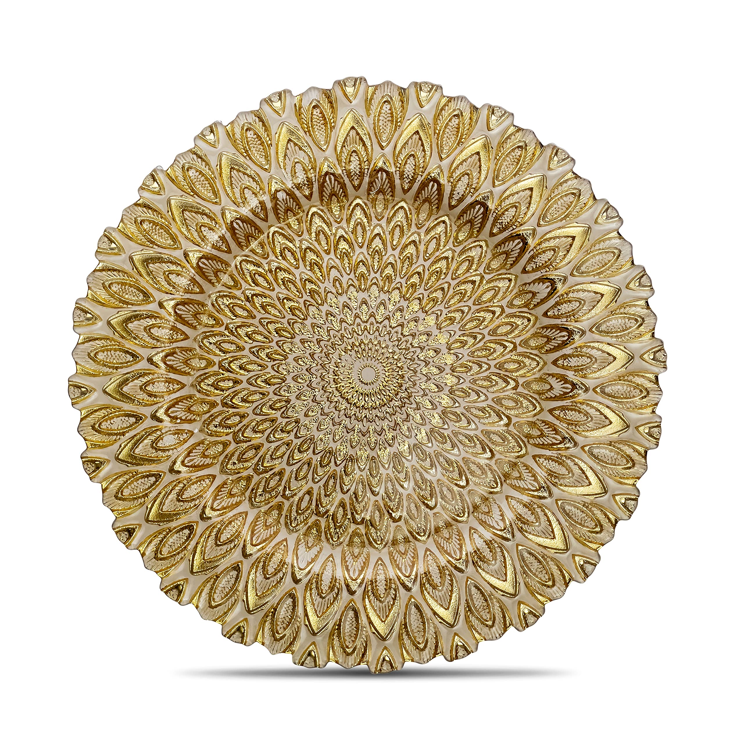 TigerChef Gold Peacock Glass Charger Plates - 12