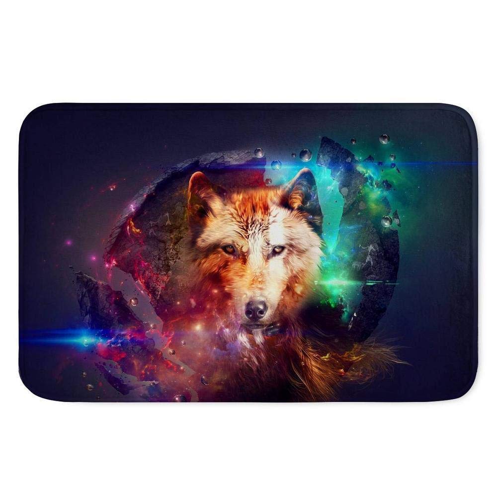 Soft Flannel Front Wiper Carpet with Wolf Theme - Non-Slip Rectangular Rug for Christmas, Halloween & New Year Decor - Perfect for Living Room, Bedroom, or Gift Giving