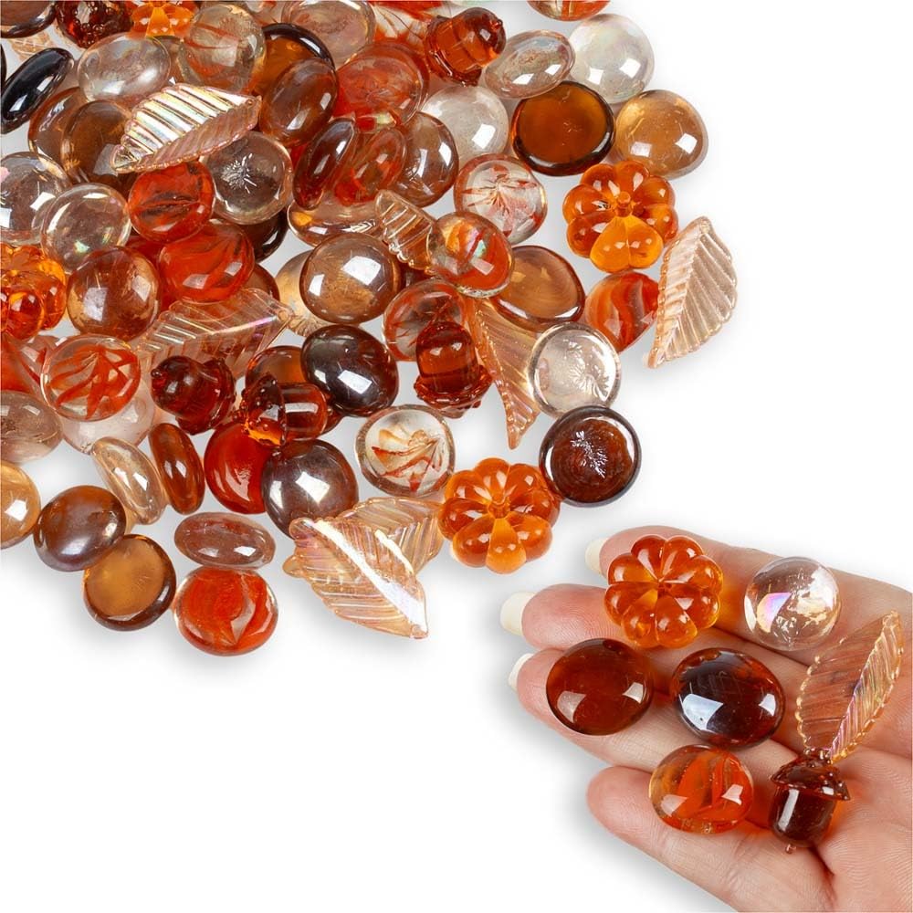 Premium Harvest Mix Marbles with Pumpkins, Leaves & Acorns - 2lb Bulk Fall Decor for Thanksgiving, Autumn Centerpieces, Table Scatter & Seasonal Crafts | Factory Direct Wholesale