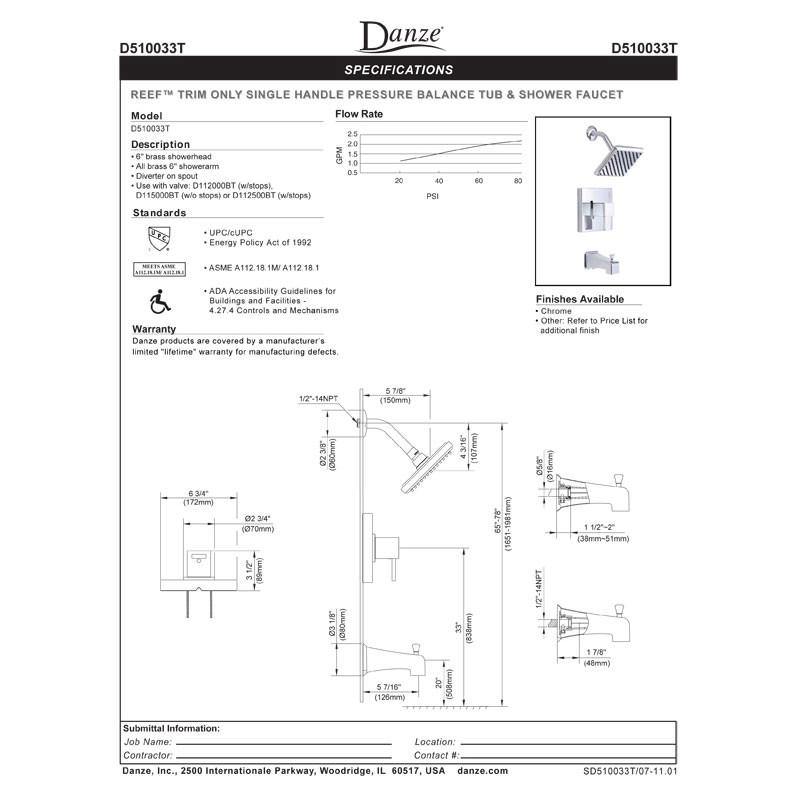Danze Reef Chrome Single Handle Tub and Shower Combo Faucet with Rough-in Valve - Perfect for Bathroom Renovation and Modern Home Upgrade